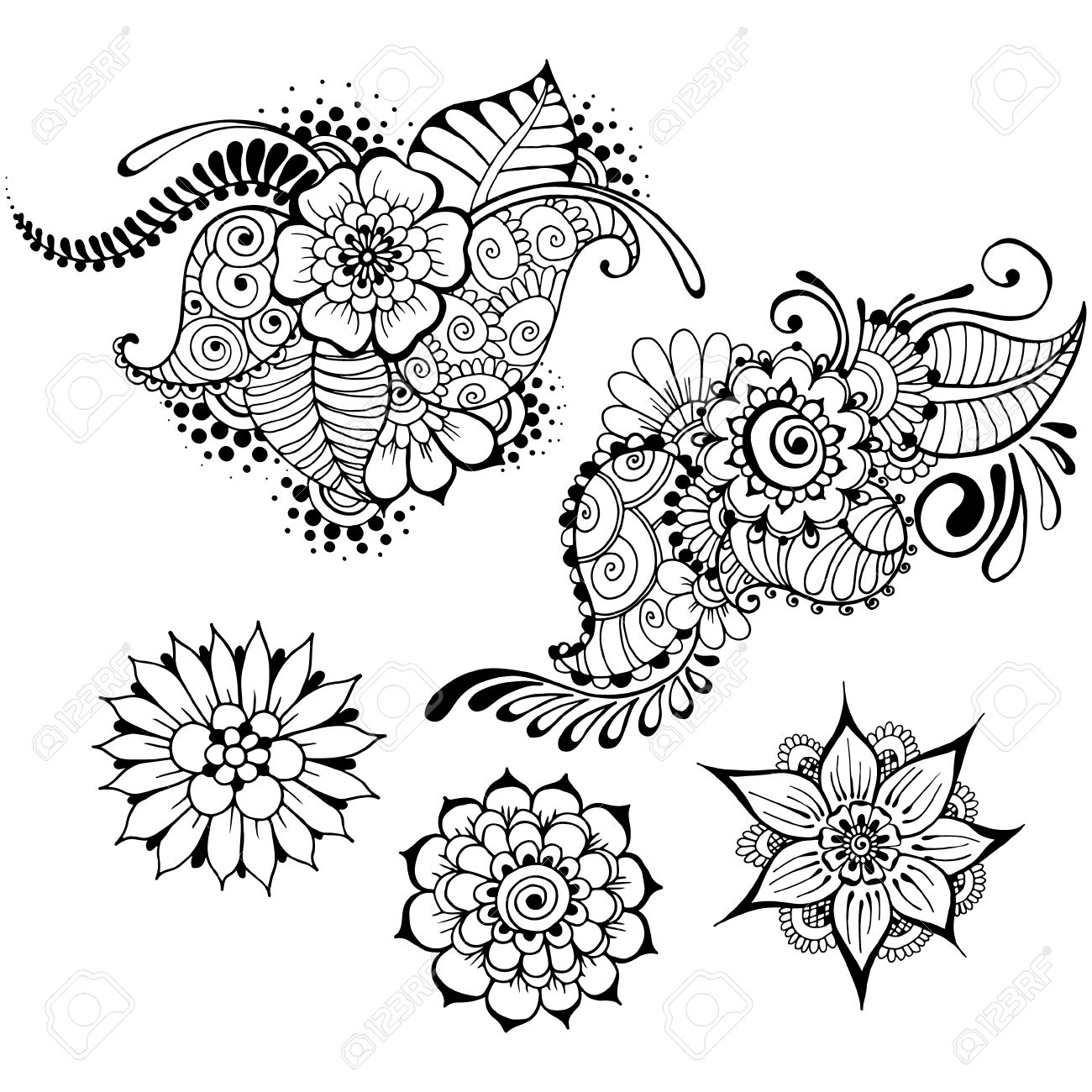 templates for tattoo design with mehndi elements floral ornament