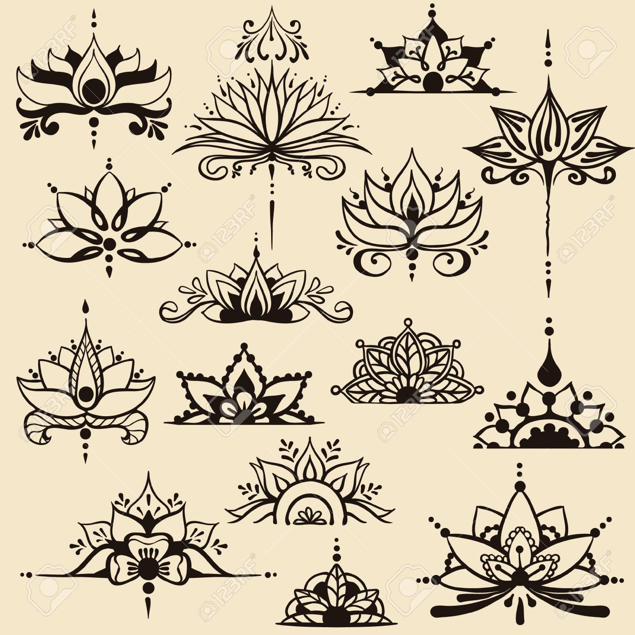 Fifteen Freehand Drawings Of Lotus Flowers In East Style Can