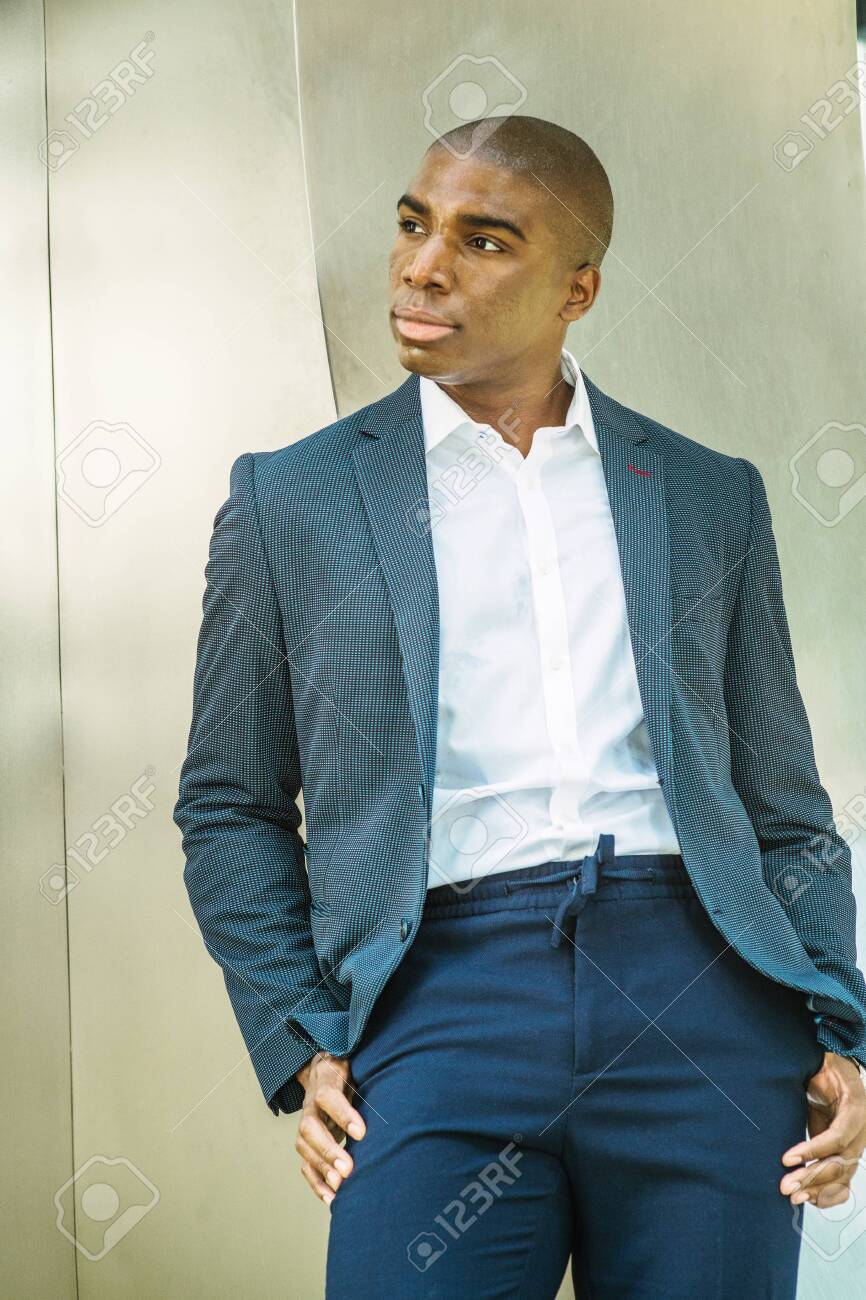 black shirt and blue blazer