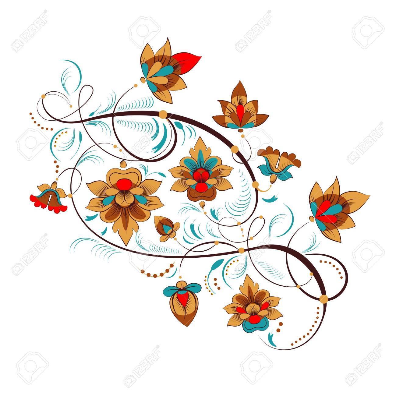 floral petunia pattern in russian decorating style royalty free