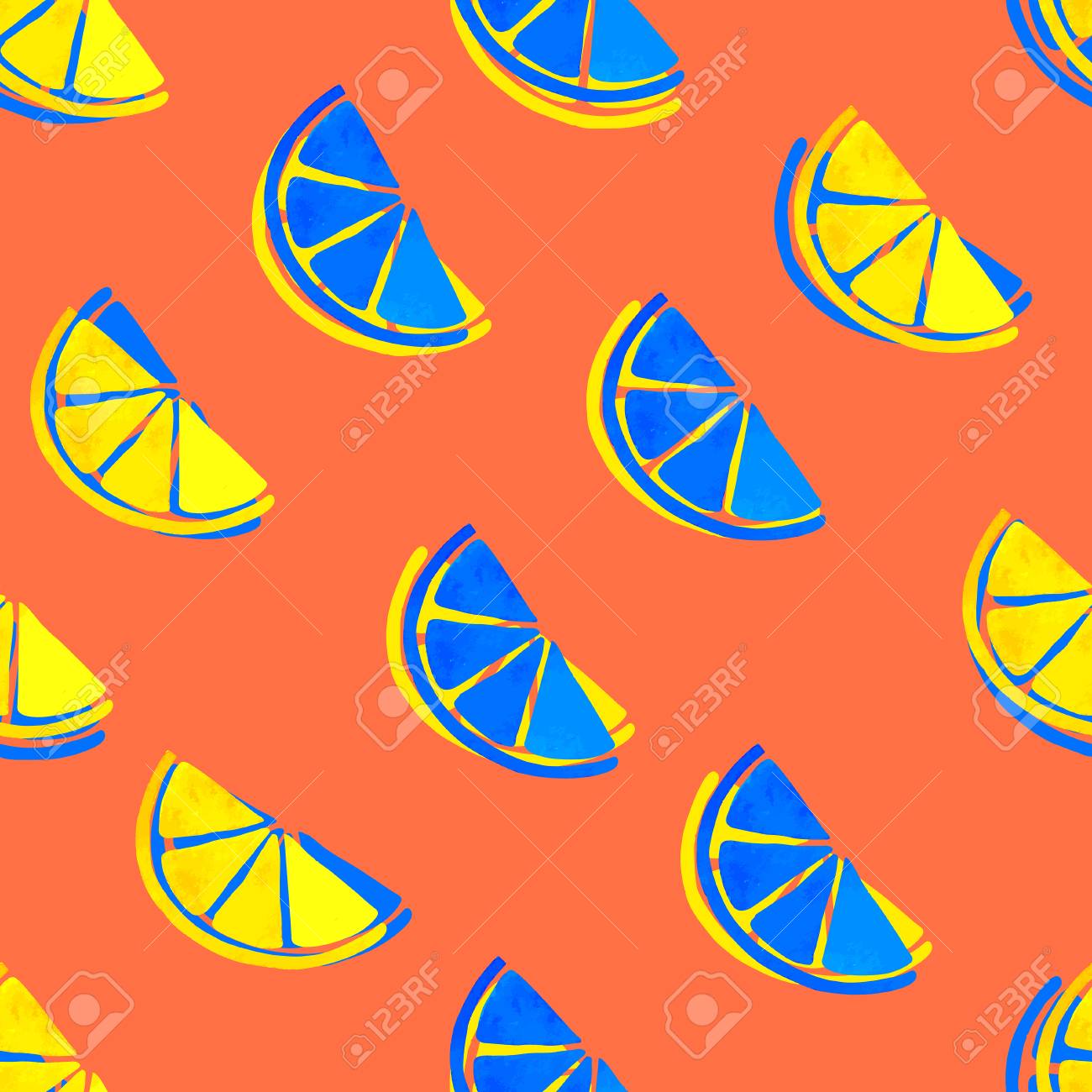 Seamless Pattern With Citrus Brush Painted Colorful Watercolor