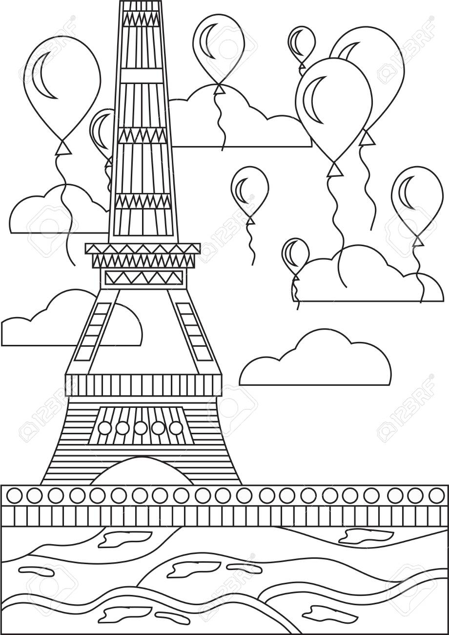 Black And White Coloring Page Eiffel Tower Royalty Free Cliparts - Black And White Coloring Page Eiffel Tower Royalty Free Cliparts