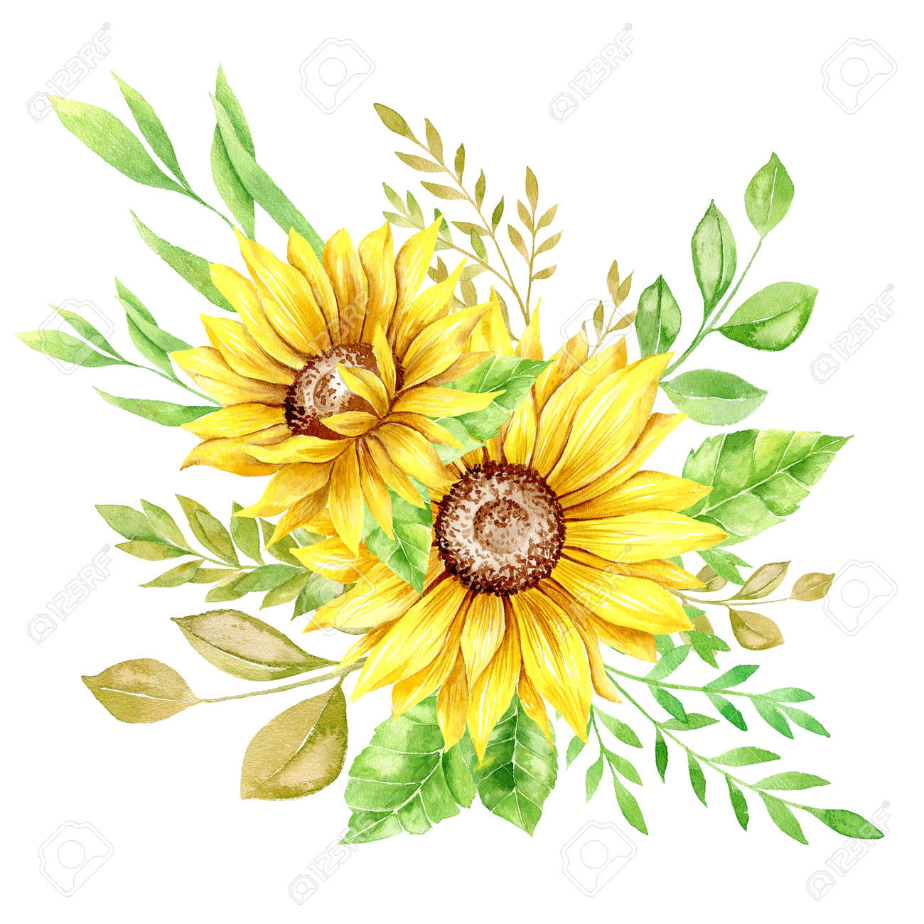 透明水彩画原画夏の花束ひまわり 透明水彩画原画夏の花束ひまわり 透明水彩画原画夏の花束ひまわり