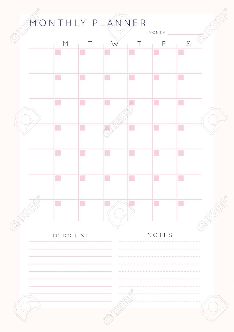 Set Of Minimalist Abstract Planners. Month Calendar Planner Template. Blank Printable  Vertical Notebook Page With Space For Notes And Goals. Business Organizer.  Paper Sheet Size A4. Royalty Free SVG, Cliparts, Vectors, and