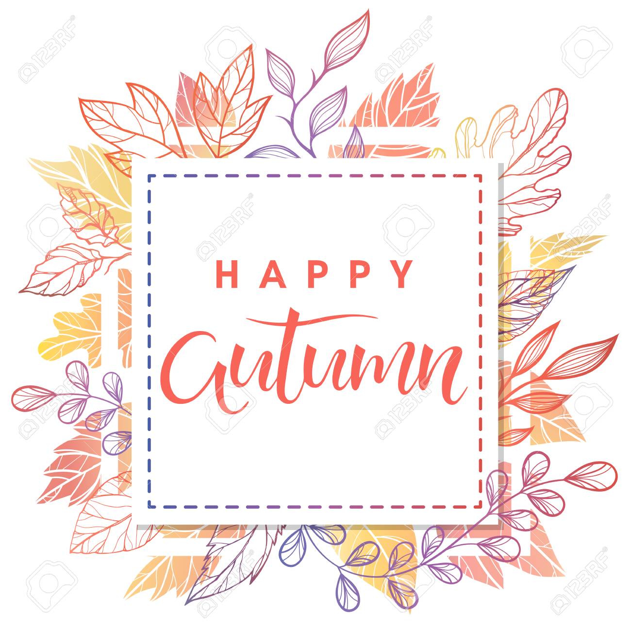 happy autumn hand drawn lettering with leaves in fall colors seasons seasons flyers
