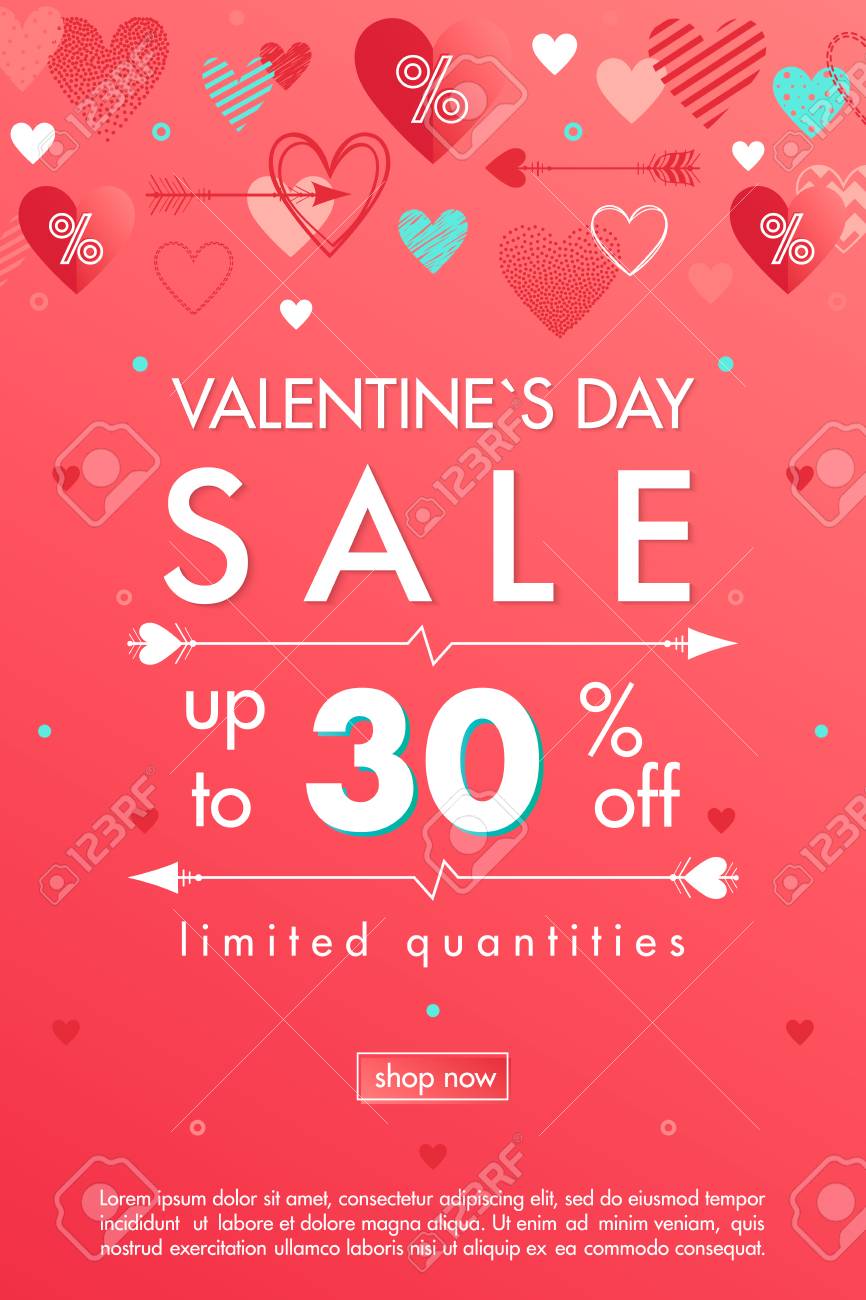 valentines day special offer banner with different hearts sale flyers valentines