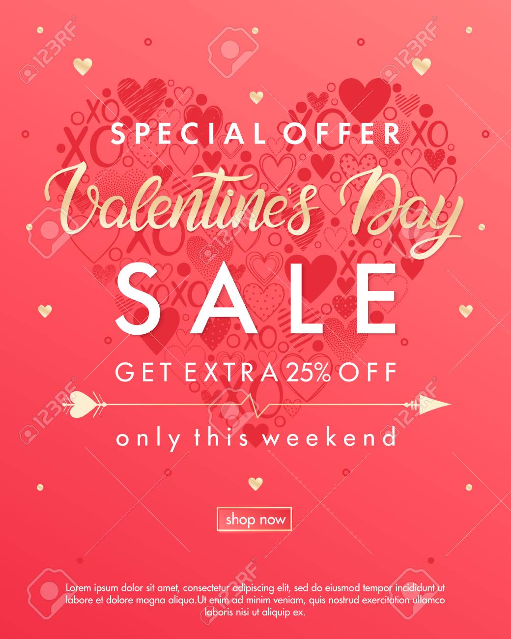 valentines day special offer banner with different hearts and flyers valentines