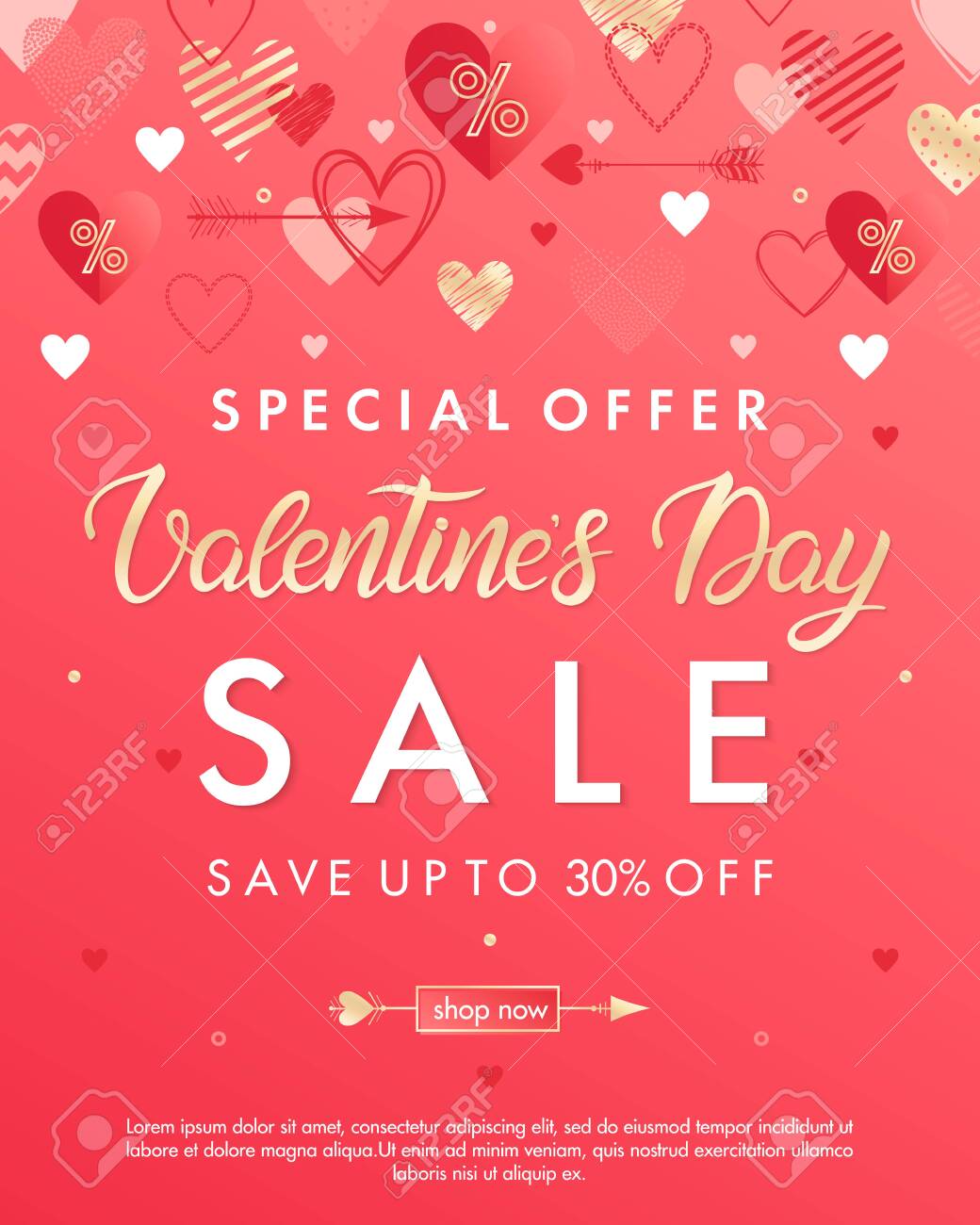 valentines day special offer banner with different hearts and flyers valentines