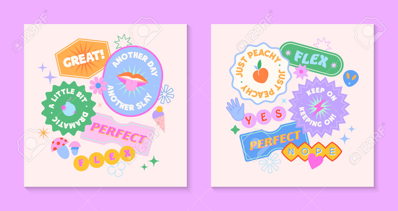 A set of y2k stickers with text motivational Vector Image