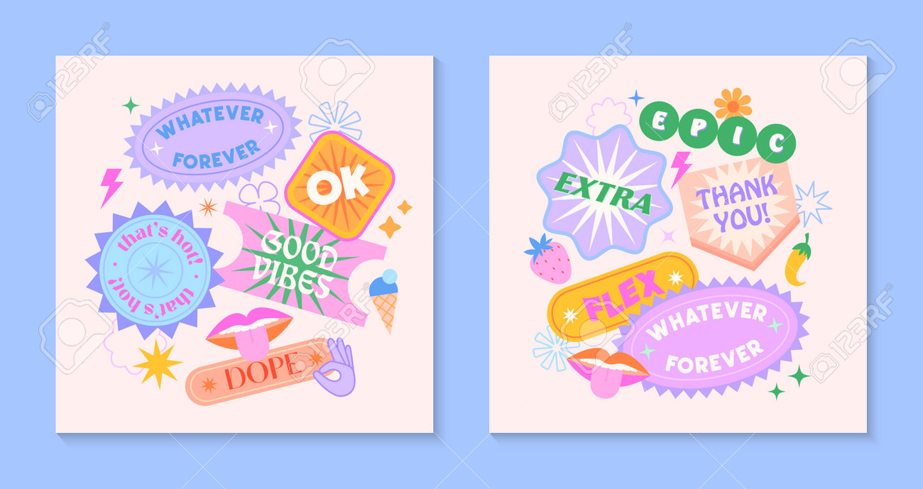 Cartoon Stickers Or Patches Set With 90s Style Design Elements Stock  Illustration - Download Image Now - iStock