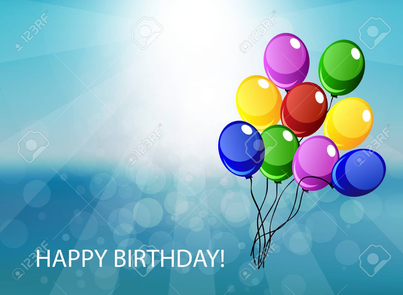 たくさんの風船とお誕生日おめでとうカード のイラスト素材 ベクタ Image