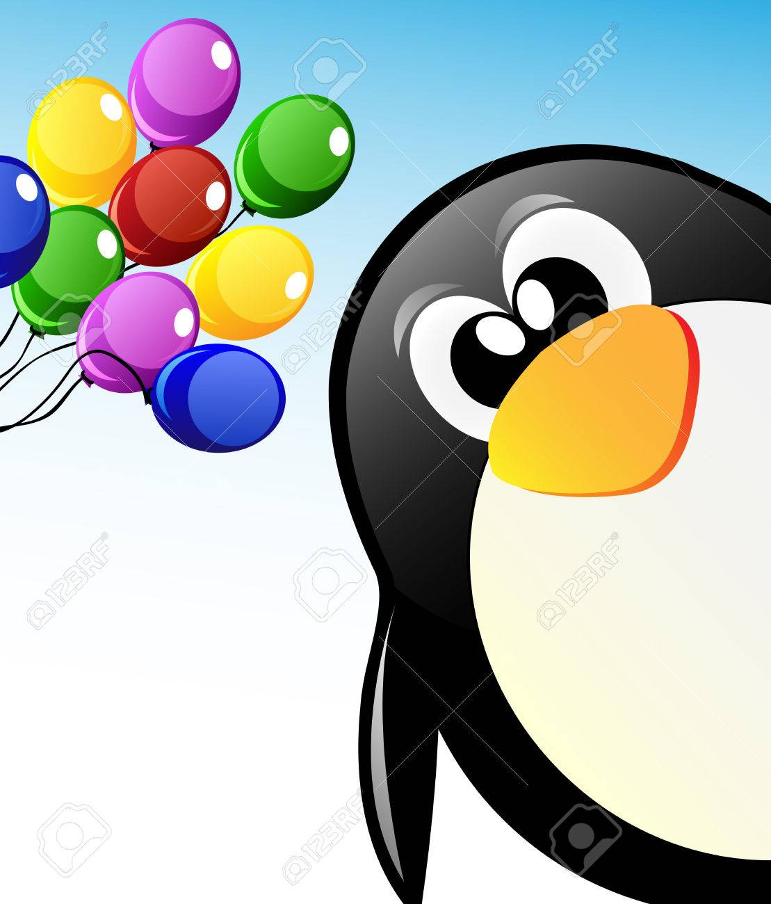 Vecteur Pingouin Mignon De Bande Dessinee Sur La Glace Avec Beaucoup De Ballons Bonne Carte D Anniversaire Ou Un Theme D Invitation Clip Art Libres De Droits Vecteurs Et Illustration Image