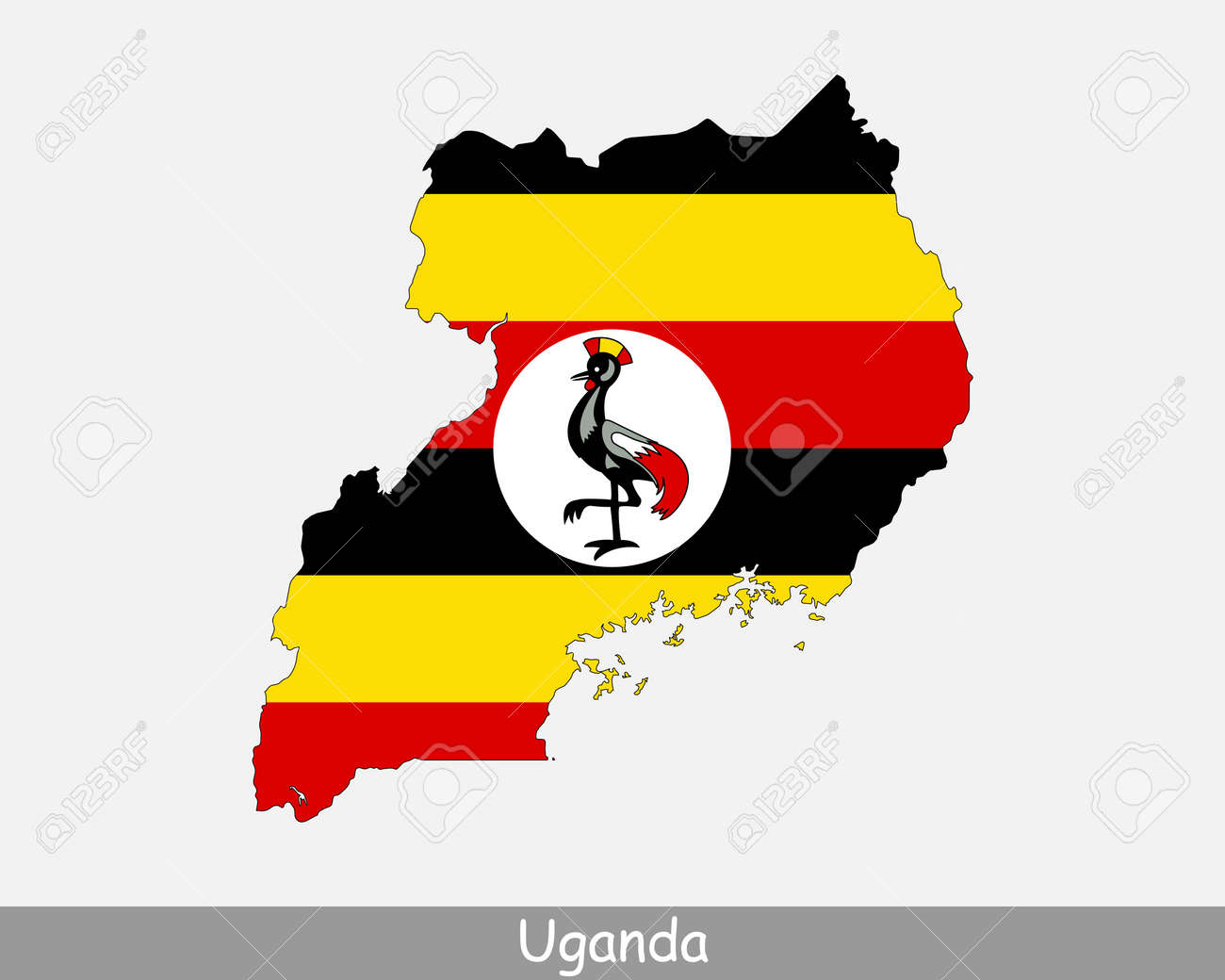 uganda ウガンダフラッグマップ。白い背景に分離されたウガンダの国旗とウガンダ共和国の地図。ベクトルイラスト。のイラスト素材・ベクター Image  166759558