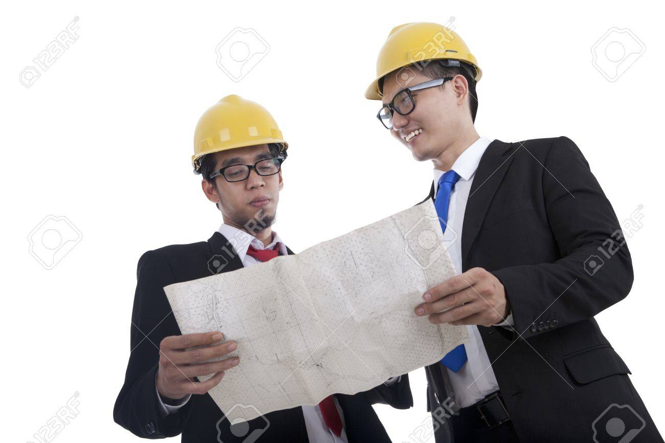 architect and construction engineer or surveyor discussion plans architect and construction engineer or surveyor discussion plans