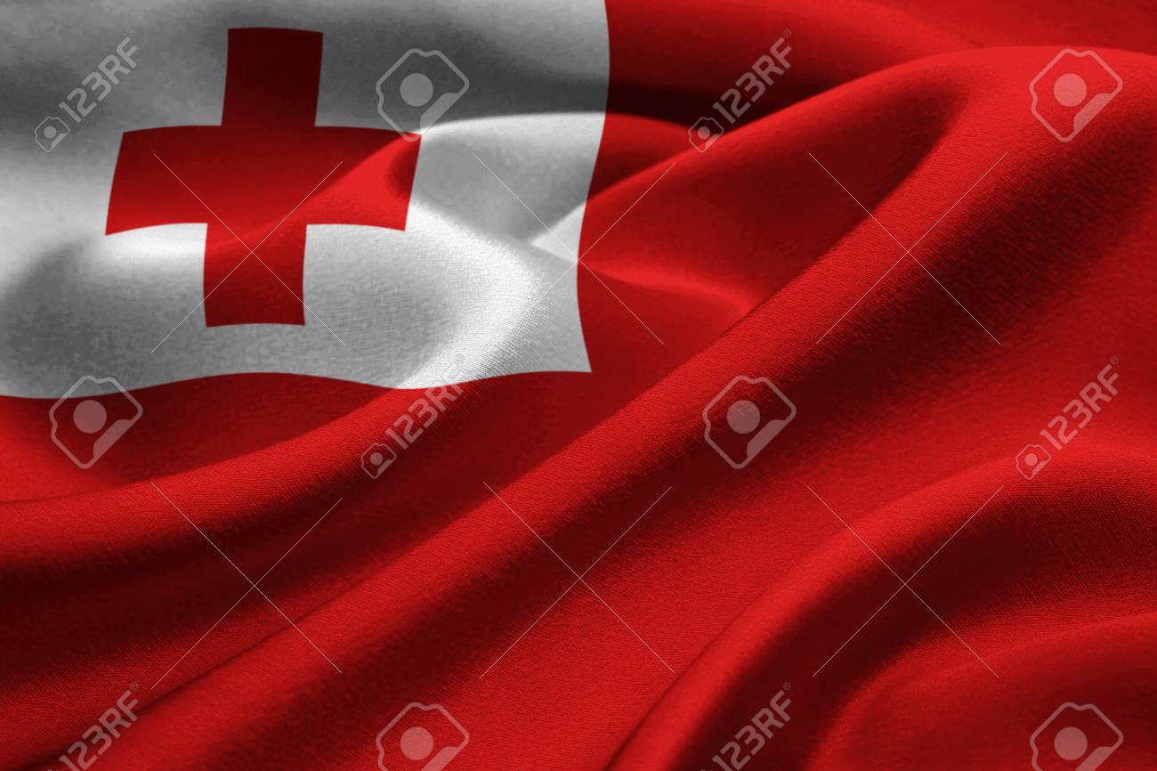 風が吹いてトンガの国旗のイメージ の写真素材 画像素材 Image