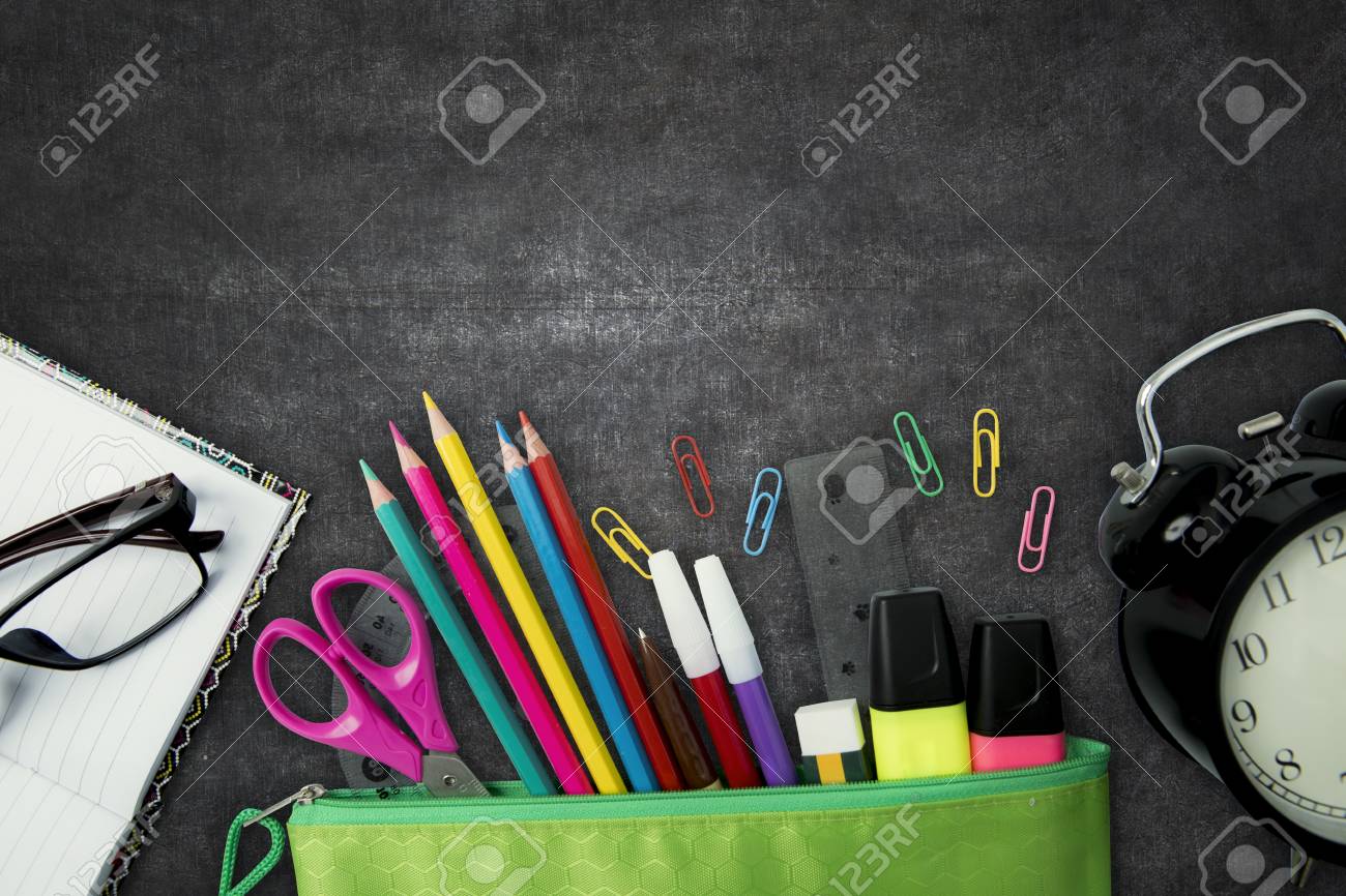 Storage space stationery and school supplies