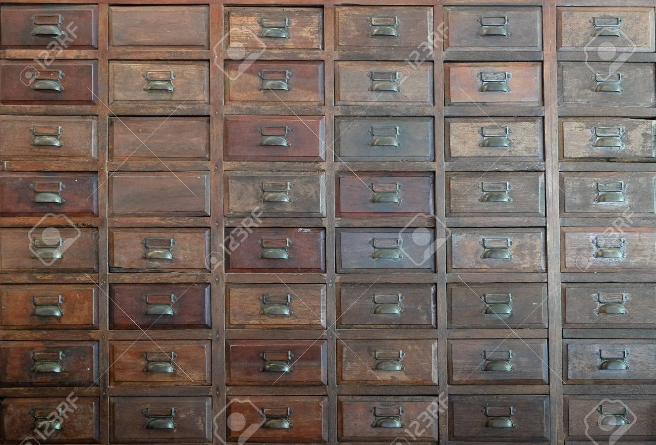 Primitive Wooden Apothecary Or Catalog Cabinet With Partially