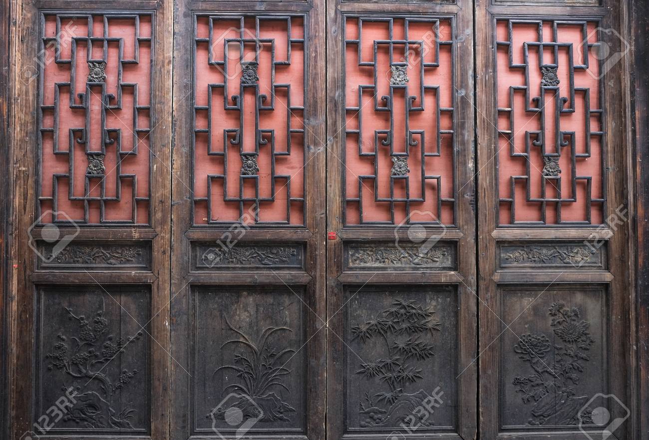 美品　中国の古い装飾扉　ドア　竹模様　木製　観音扉　両面ガラス　建具 美品中国の古い装飾扉ドア竹模様木製観音扉両面ガラス建具