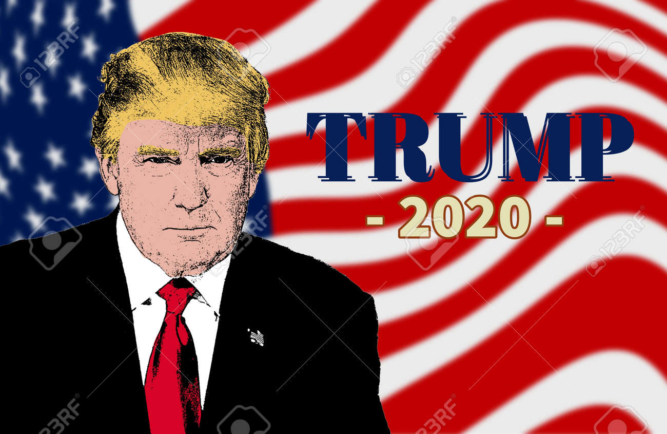 ドナルド・トランプのキャンペーンポスター、イラスト。 2020年アメリカ大統領選挙。チラシ、パンフレット、プレゼンテーション、ポスター..。の写真素材・画像素材  Image 157893333