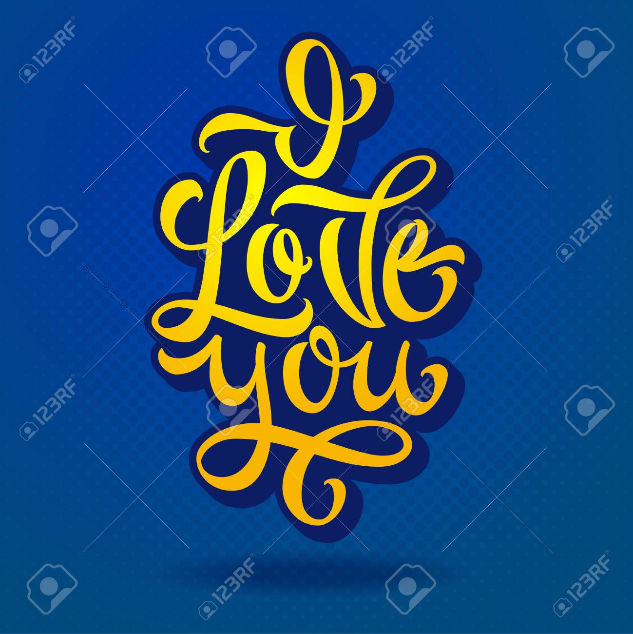 愛の告白 おめでとう青い背景に黄色の文字 現代の筆書道 ベクトルイラスト Eps10 のイラスト素材 ベクタ Image