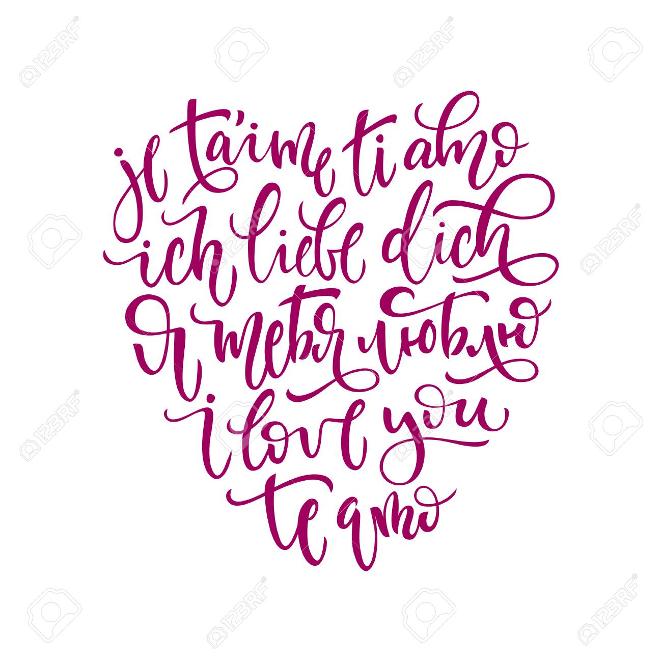 Mots Je T Aime En Anglais Russe Espagnol Italien Francais Et Allemand Vecteur Editable En Forme De Coeur Utilise Pour Les Cartes De Voeux Les Confessions D Amour Les Invitations A Un Mariage Calligraphie