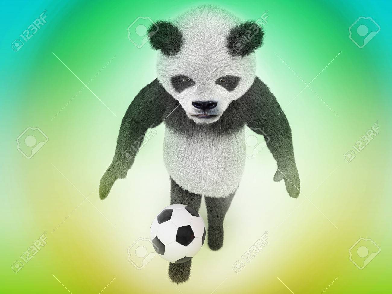 緑と黄色のグラデーションの背景の上面にボールを追いかけての素晴らしい動物サッカー選手 かわいい文字がスポーツとサッカーを再生するには の写真素材 画像素材 Image
