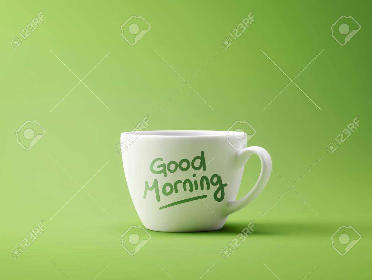 Good Morning Coffee Concept Isolated On Green Background Stock ...