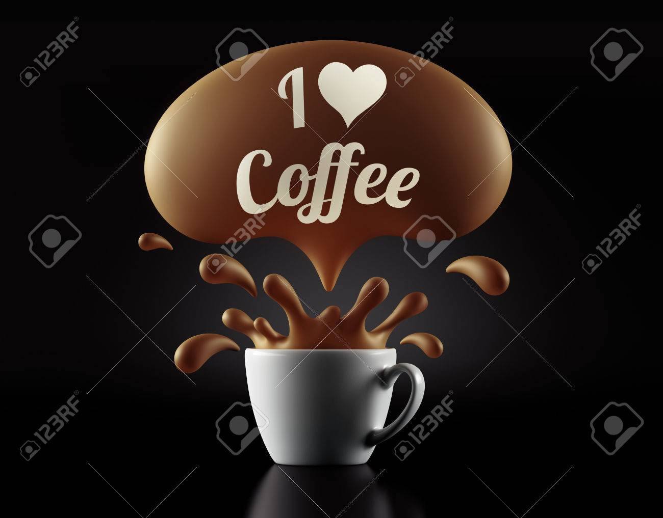 High Resolution I Love Coffee Cup Всплеск Концепция Изолированных На Черном  Фоне Фотография, картинки, изображения и сток-фотография без роялти. Image  53691357