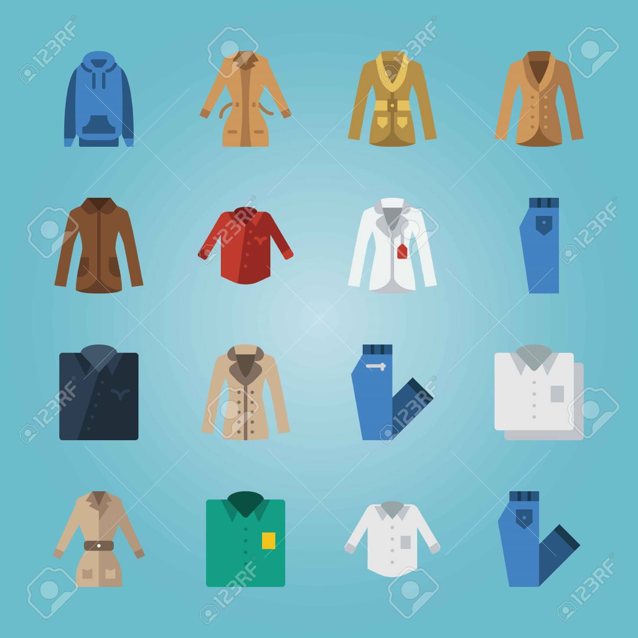 男の服に関するアイコンセット パーカー コート シャツ付きのイラスト素材 ベクタ Image