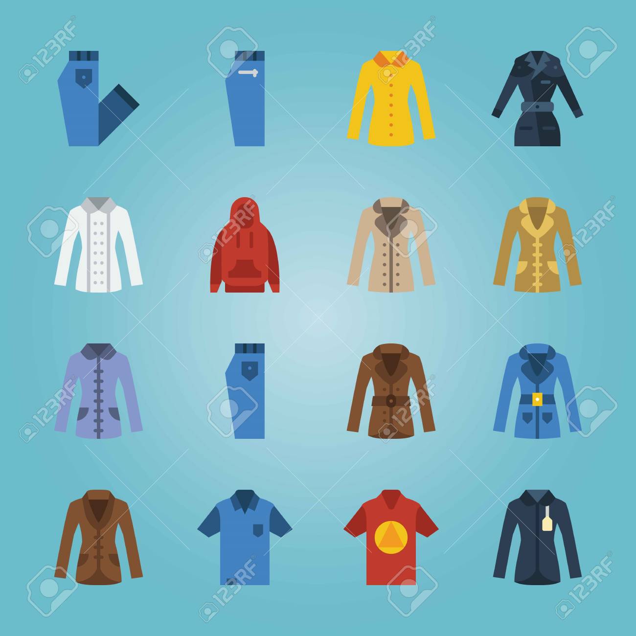 男の服に関するアイコンセット ジーンズ パーカー シャツ付きのイラスト素材 ベクタ Image