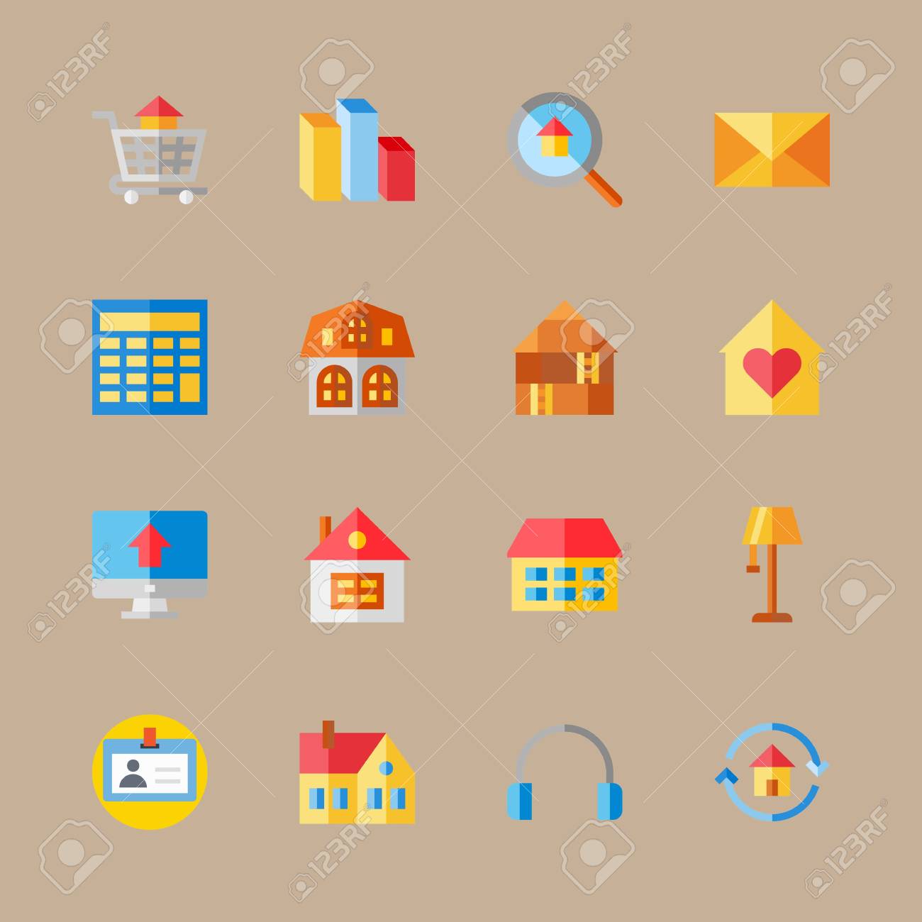 メール 運転免許証 自宅でデジタルマーケティングに関するアイコンセットのイラスト素材 ベクタ Image