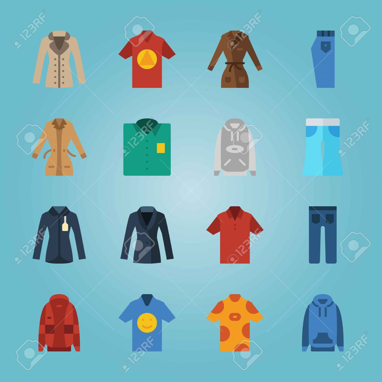 男服に関するアイコンセット ジーンズ ズボン パーカー付き のイラスト素材 ベクタ Image