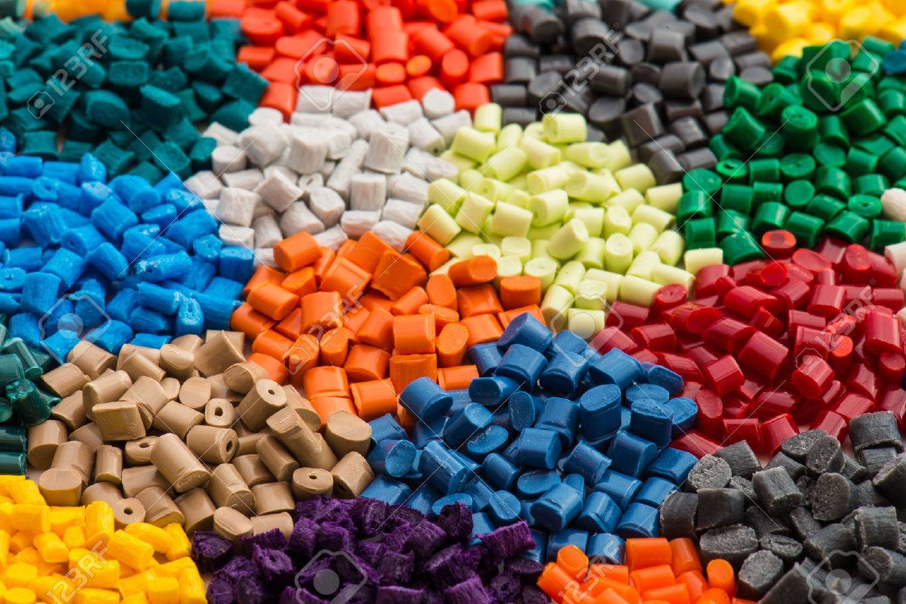 lot of dyed polymer resins in laboratory stock photo picture and