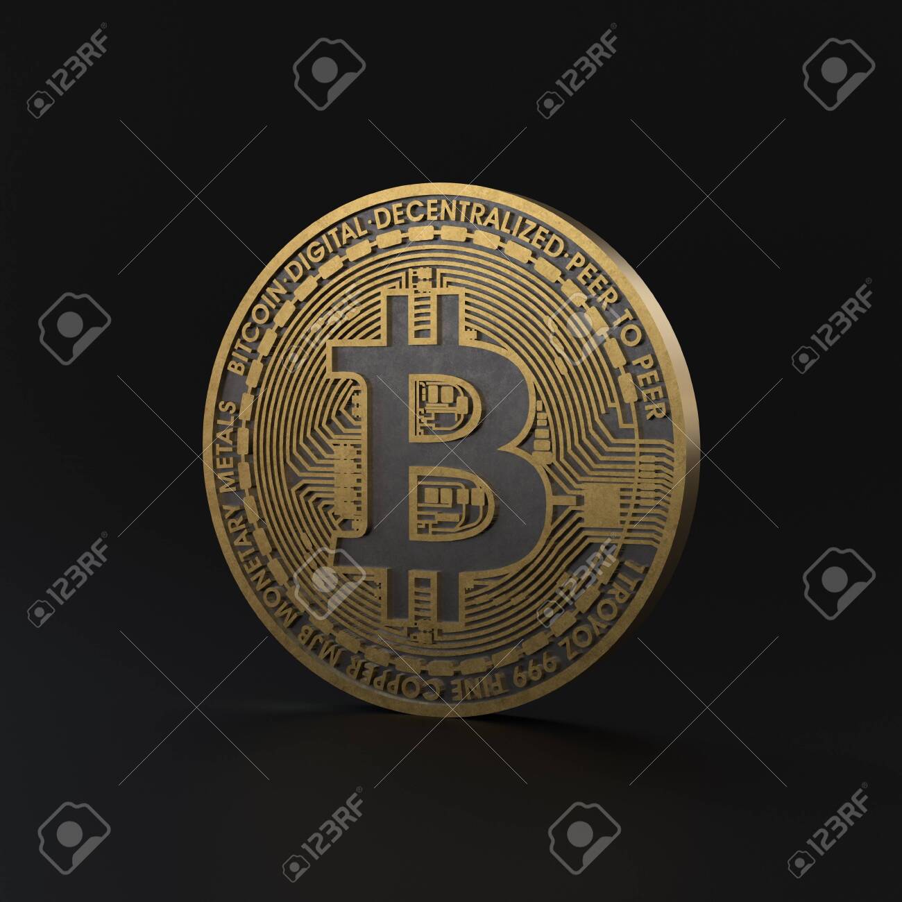 3d Illustration Of Gold Cryptocurrency On Black Background. Minimalist  Render Of Bitcoin With Golden Texture. Stock Photo, Picture and Royalty  Free Image. Image 152989672.