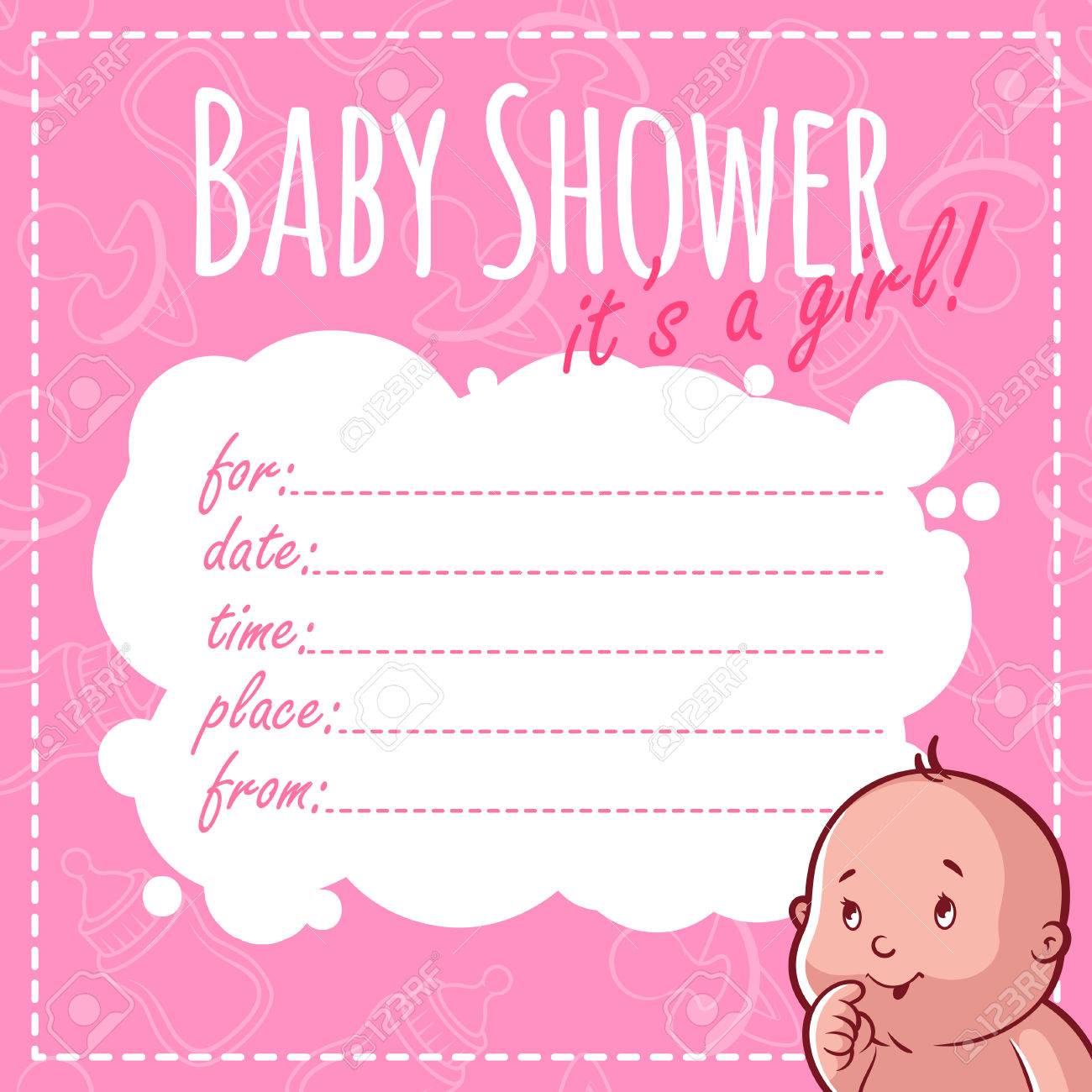 Baby Shower Card It S A Girl Blank Baby Shower Invitations