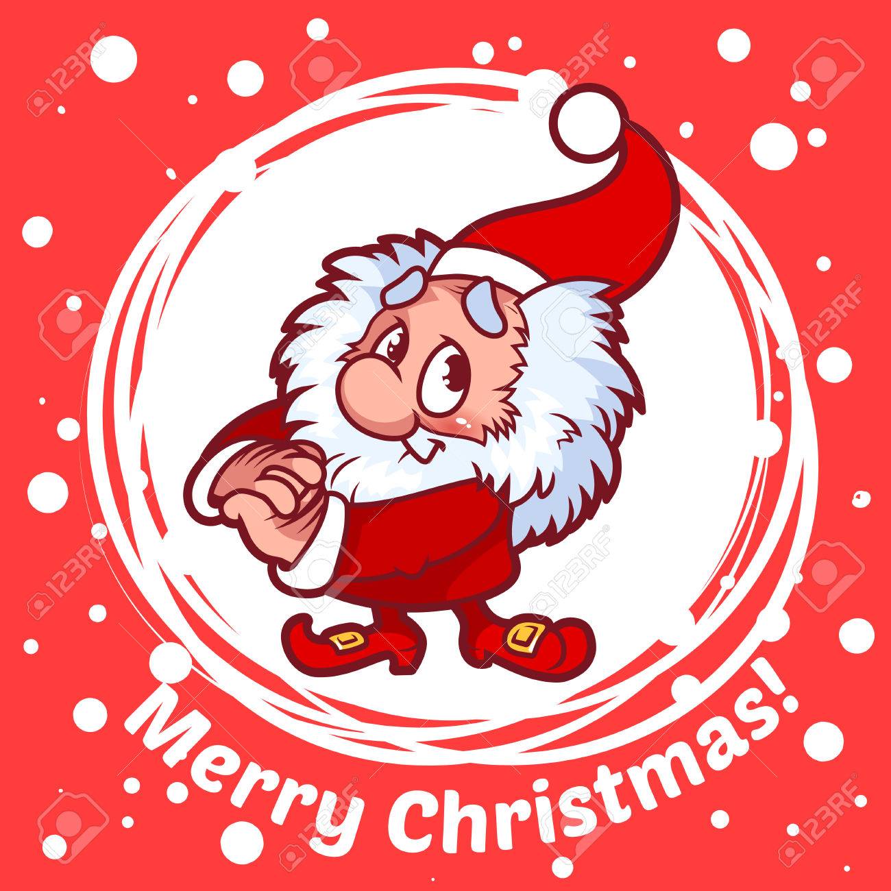 card with christmas elf in a circle funny cartoon character