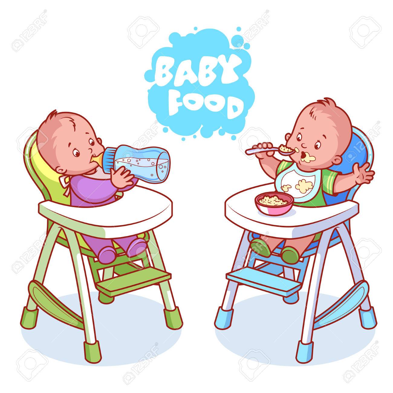 Two Kids In Baby Highchair Vector Clip Art Illustration On A Royalty Free Cliparts Vectors And Stock Illustration Image 48122428