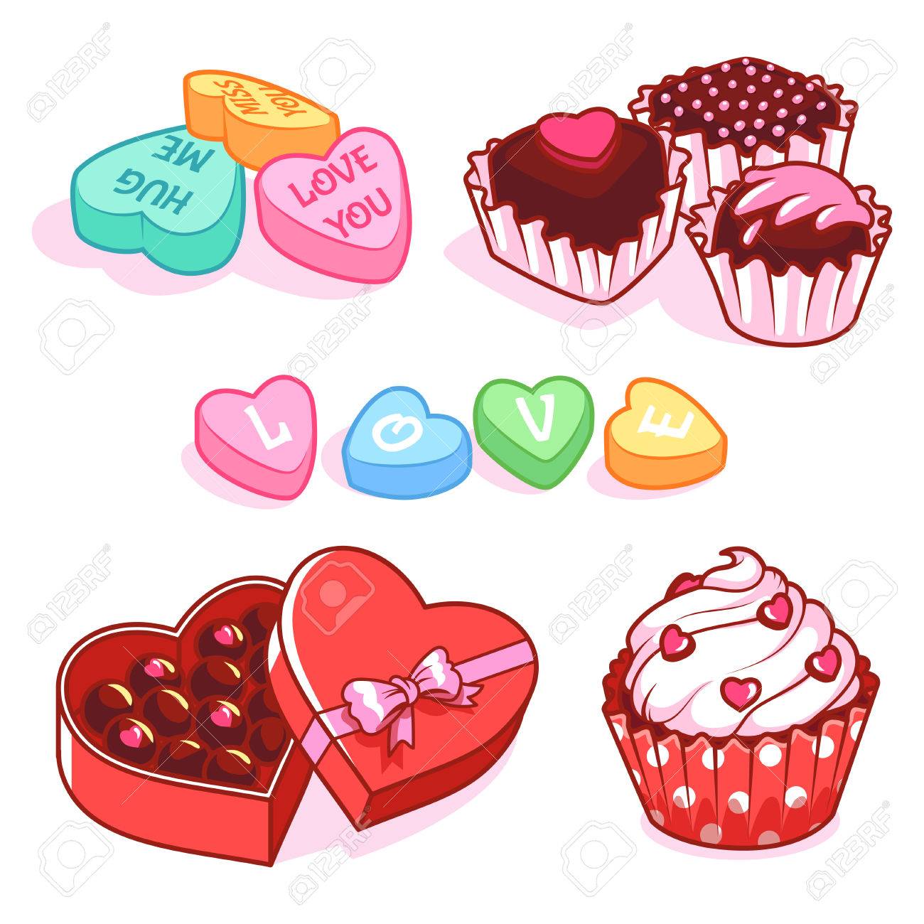 バレンタインのお菓子のセットです 白の背景にベクトル クリップ アート イラスト のイラスト素材 ベクタ Image