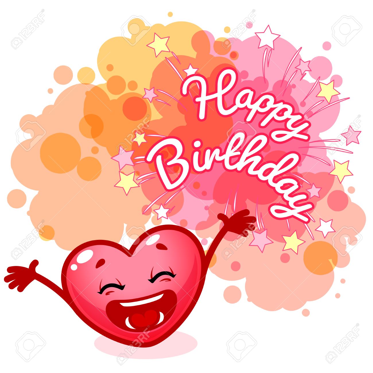 Carte De Voeux De Joyeux Anniversaire Avec Le Coeur Tres Heureux Blobs Roses Sur Fond Blanc Modele Carte De Voeux Clip Art Libres De Droits Vecteurs Et Illustration Image