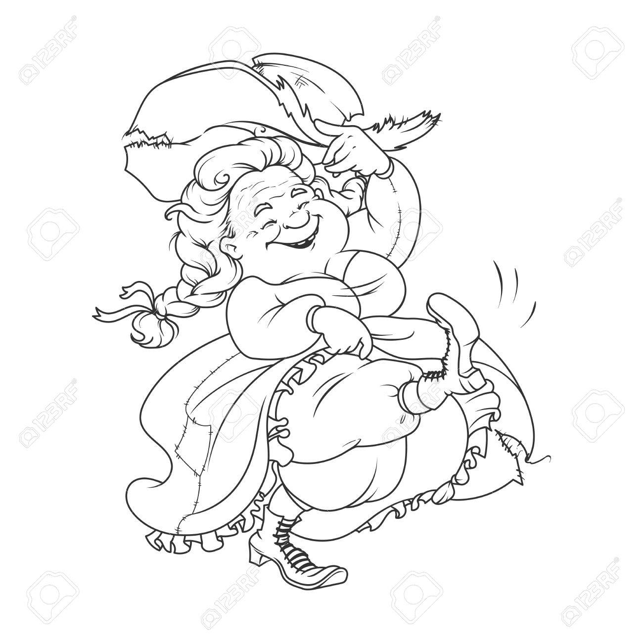 Danse vieille dame personnage de dessin animé dr´le pour livre de coloriage Vector illustration