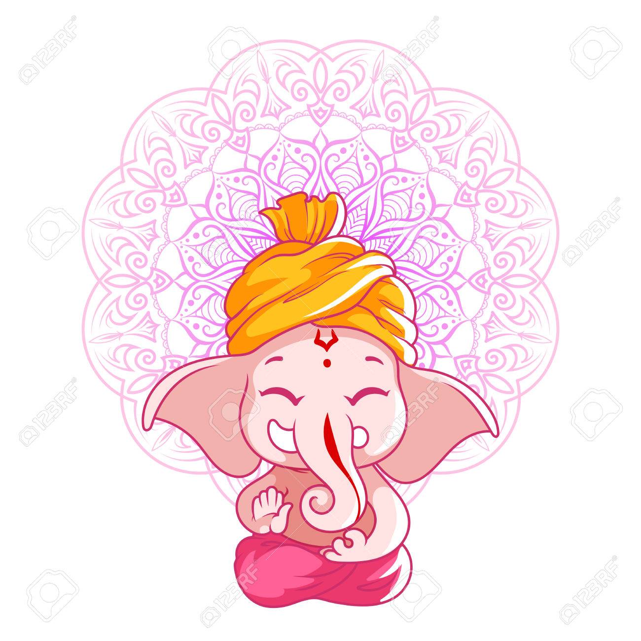 少し漫画ガネーシャ 晴れた日 マンダラと白の背景にベクトル漫画イラスト のイラスト素材 ベクタ Image