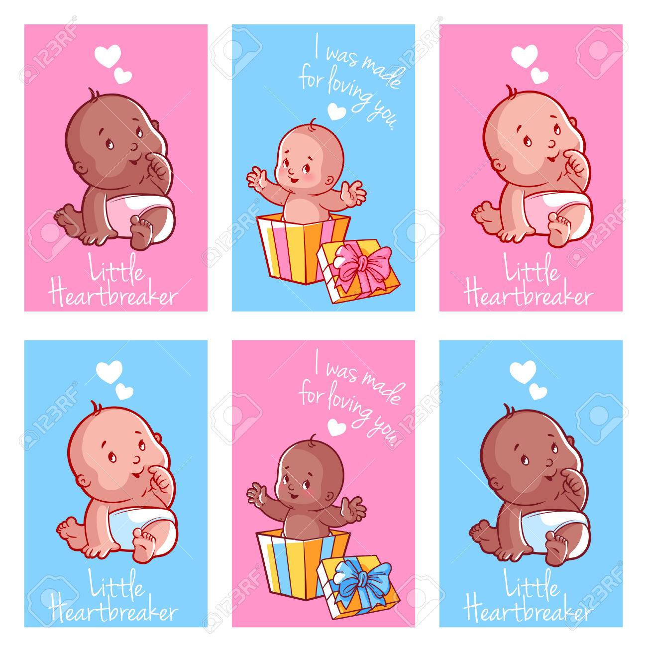 set of greeting cards for valentines day six cute postcards baby post cards