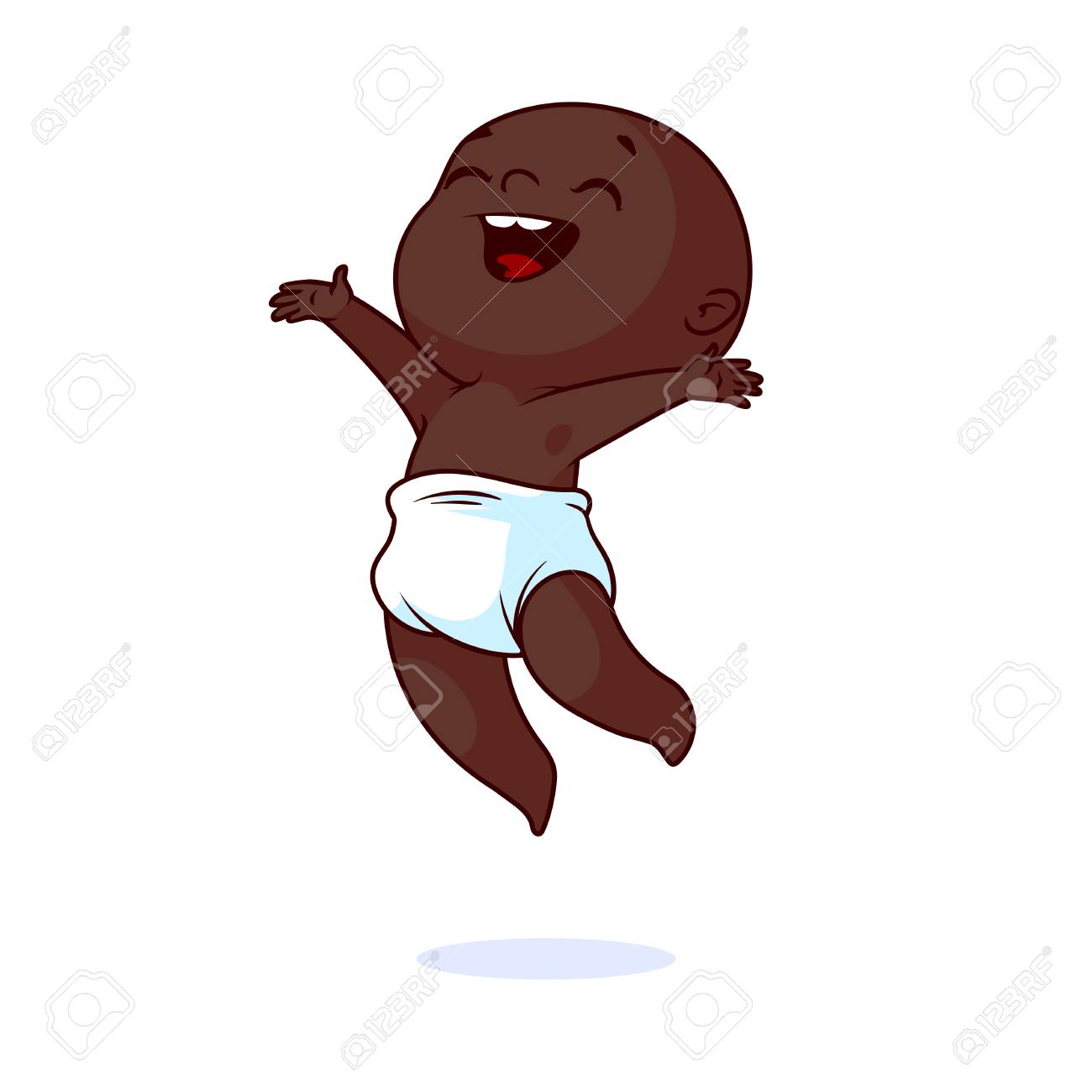 Tres Heureux Petit Bebe Afro Americain Dans La Couche Le Personnage De Dessin Anime Drole Saute Illustration Vectorielle Isolee Sur Fond Blanc Clip Art Libres De Droits Vecteurs Et Illustration Image