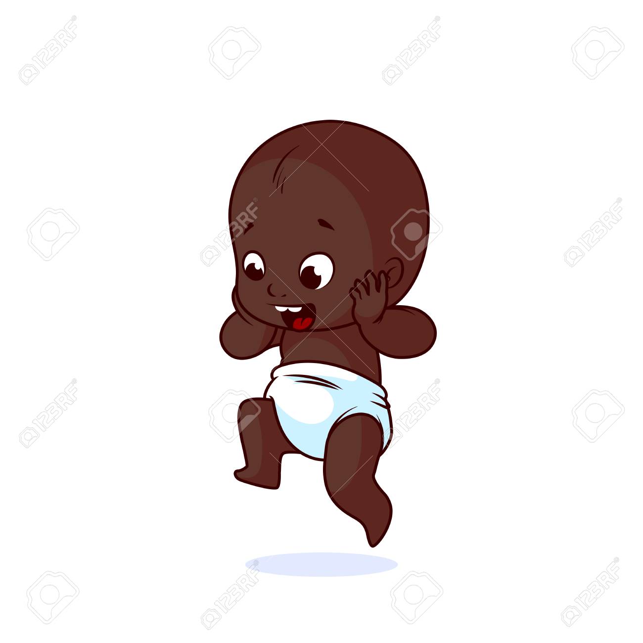 Tres Heureux Petit Bebe Afro Americain Dans La Couche Le Personnage De Dessin Anime Drole Saute Illustration Vectorielle Isolee Sur Fond Blanc Clip Art Libres De Droits Vecteurs Et Illustration Image