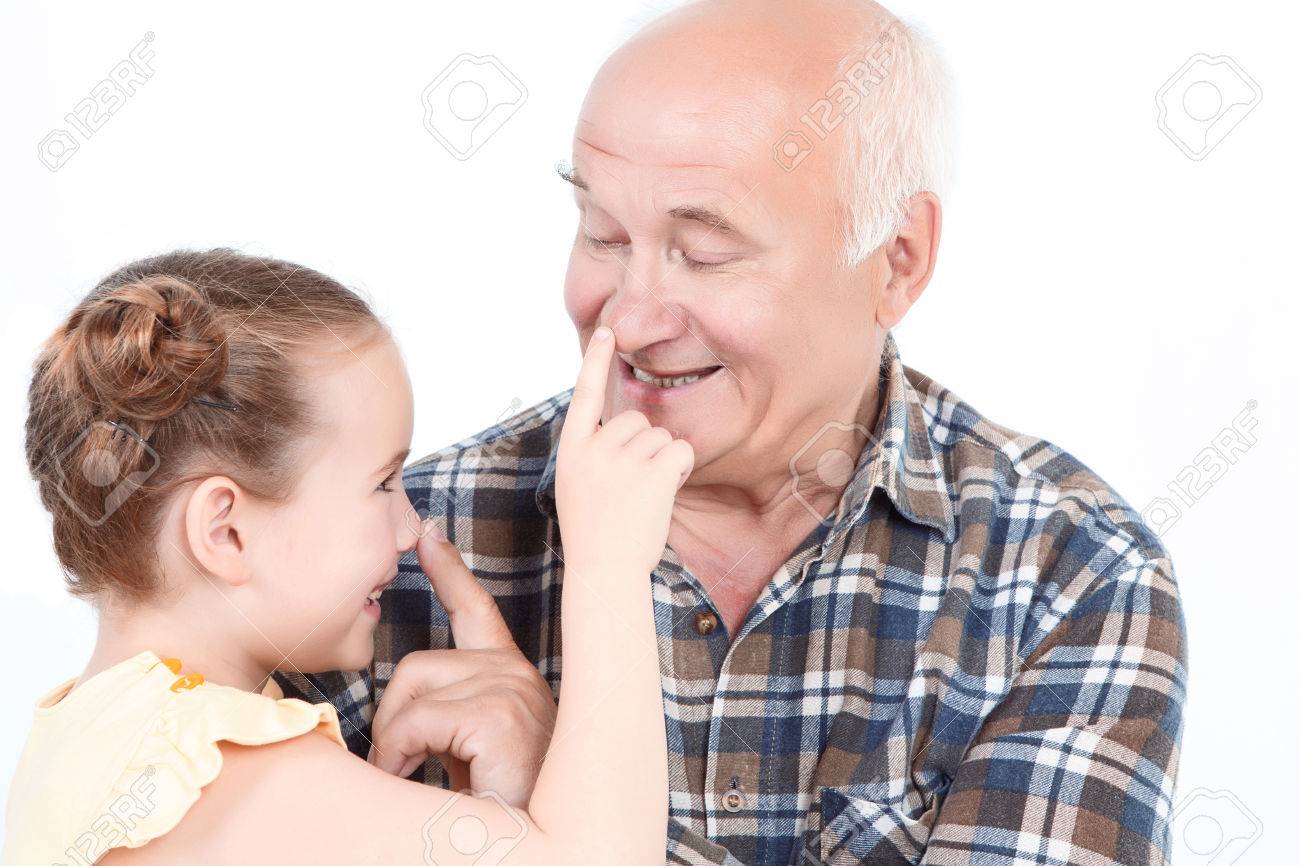 Granddaughter Touching Granddad Granddaughter Touching Granddad