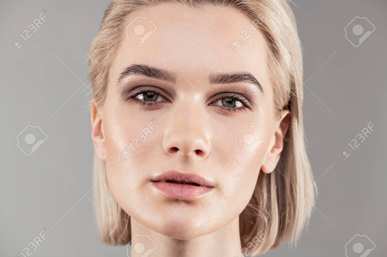 Looking Natural Beautiful Short Haired Blonde Woman With Great
