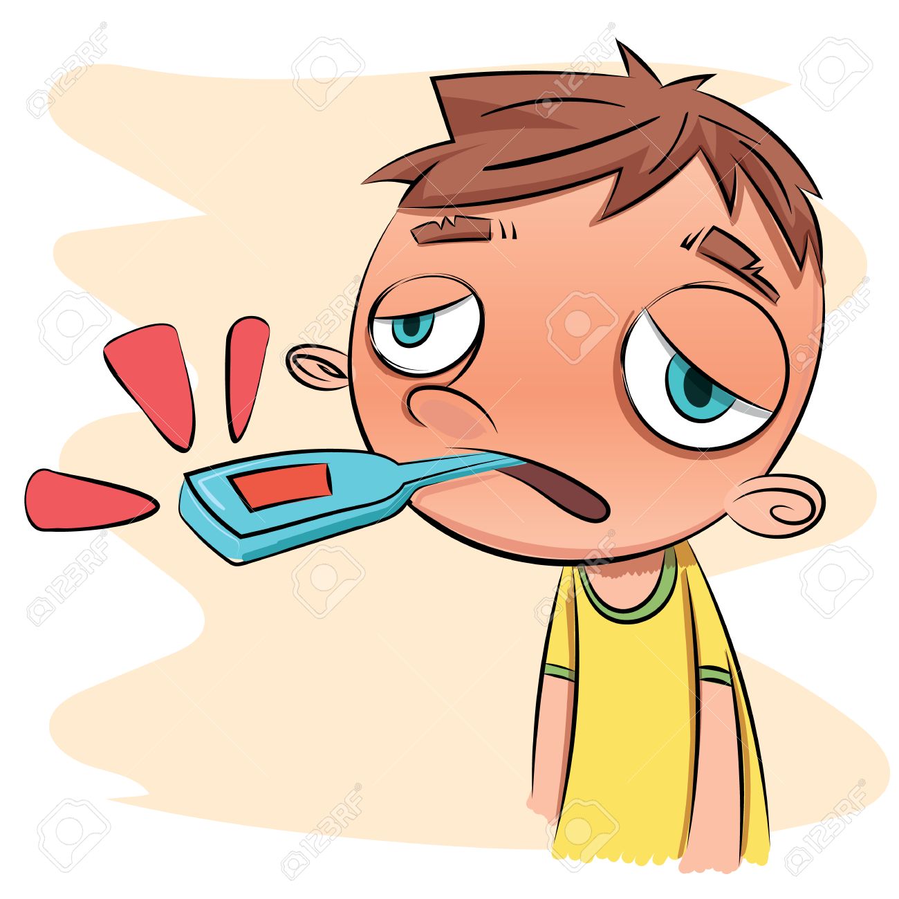 Dessin Anime Garcon Malade Avec Thermometre Clip Art Libres De Droits Vecteurs Et Illustration Image