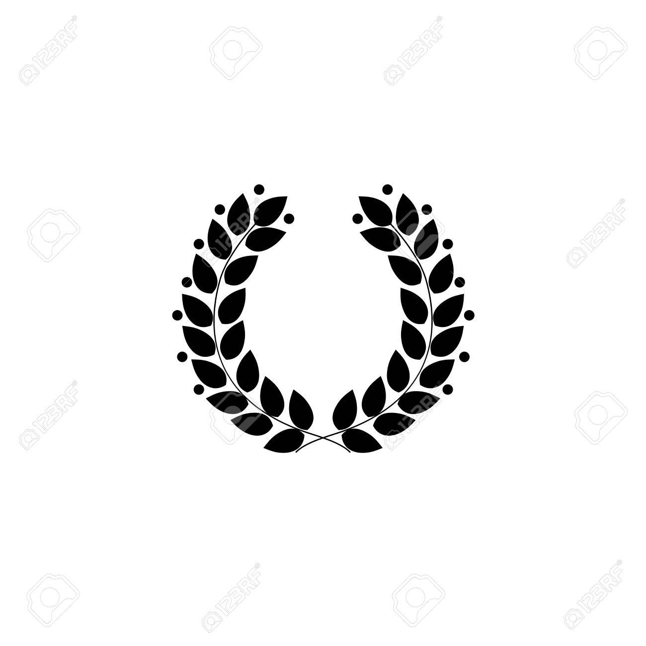 月桂樹のリースが黒 勝利および賞の達成のチャンピオンの近代的なシンボルです リーフ式勝者トーナメントの表彰 タグ バッジのモノクロのテンプレートです デザイン要素 ベクトル図 のイラスト素材 ベクタ Image