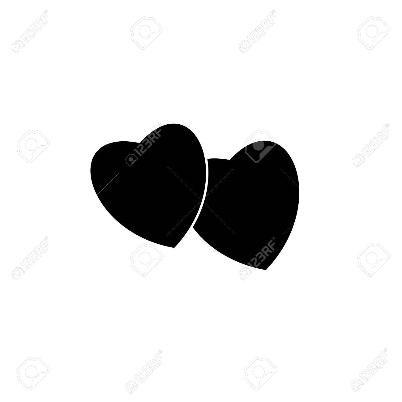 Heart Two Black Sign. Icon On White Background. Romantic Symbol Linked,  Join, Love, Passion And Wedding. Template For T Shirt, Card, Poster. Design  Flat Element Of Valentine Day. Vector Illustration Royalty Free