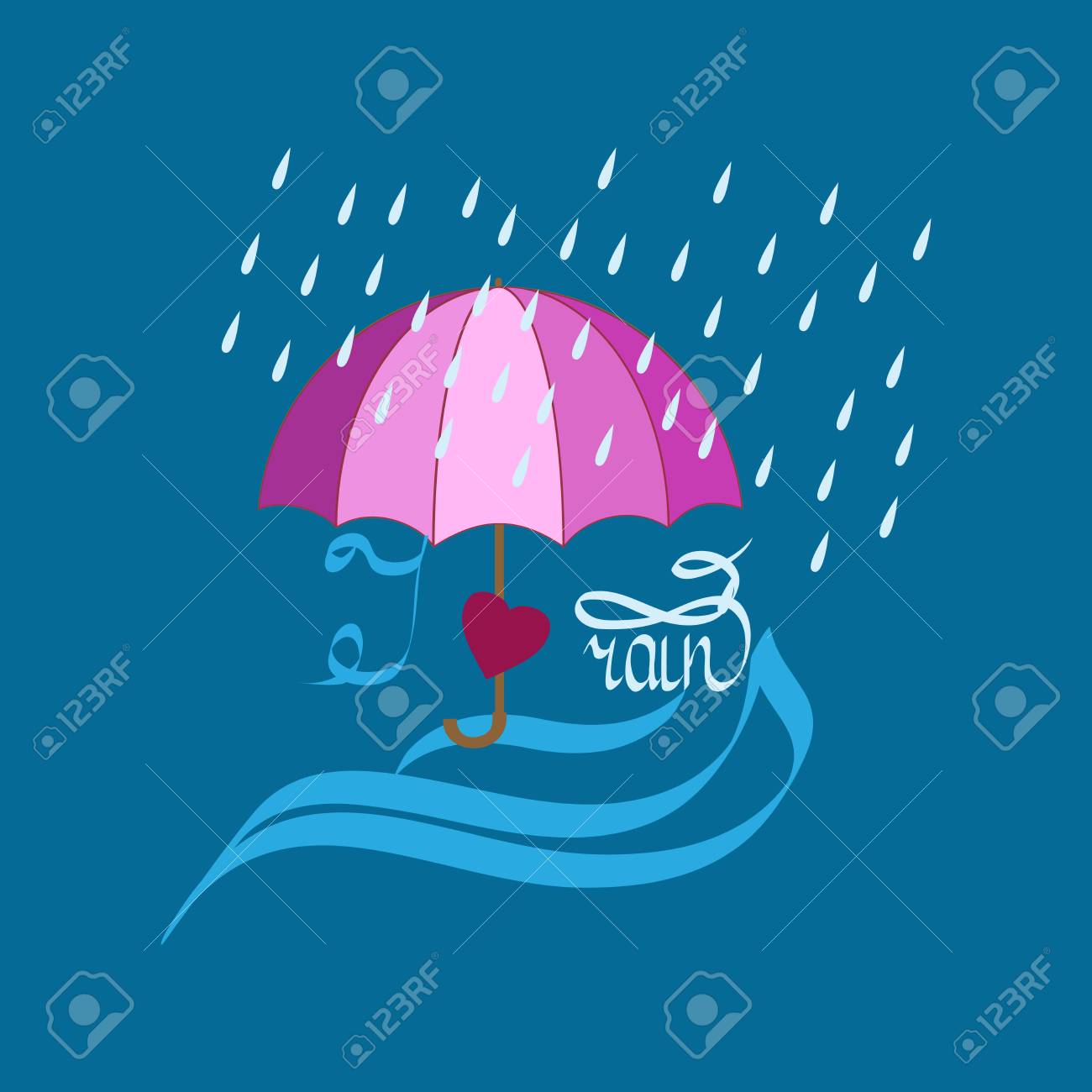 Me Encanta La Tarjeta De Lluvia. Signo De Paraguas Y Lluvia. Parasol Para El Corazón Aislado En Fondo Símbolo Romántico Vinculado, Unirse, Amor, Pasión. Plantilla Para La Camiseta, Ropa, Tarjeta, Cartel.